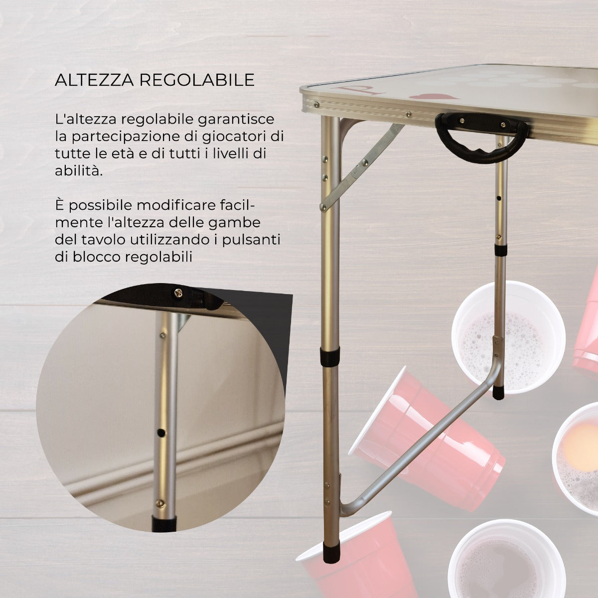 Q-Rax Tavolo beer pong pieghevole 240 cm altezza regolabile