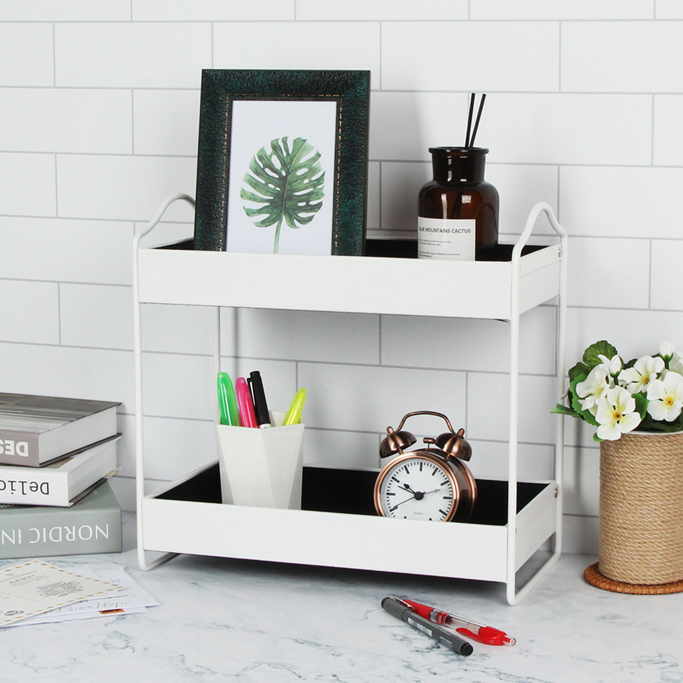 Jackcube Bathroom Scaffale Bagno 2 Ripiani Bianco Pelle
