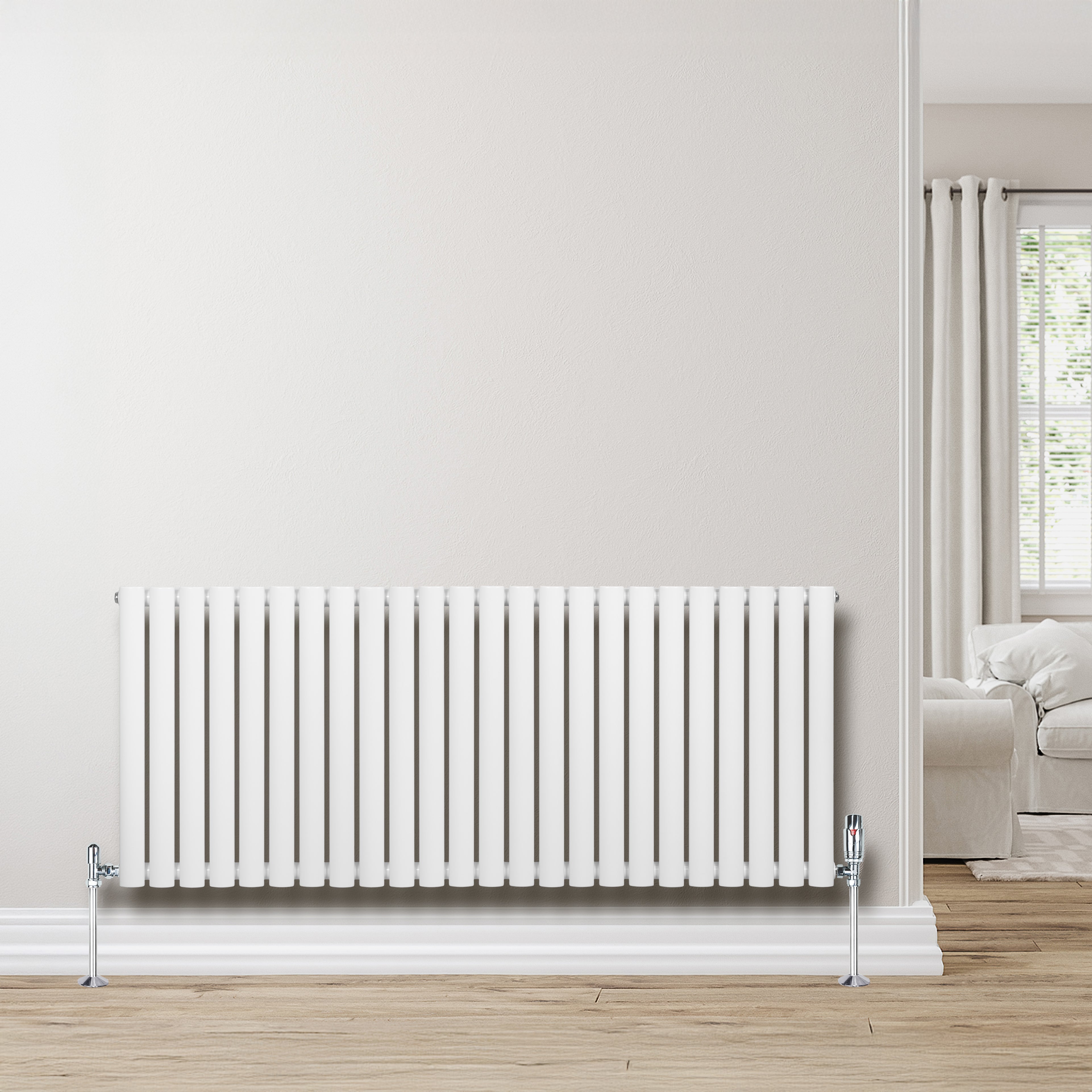 Q-Rax Radiatore Colonna Ovale 600x1440 mm Bianco Valvole