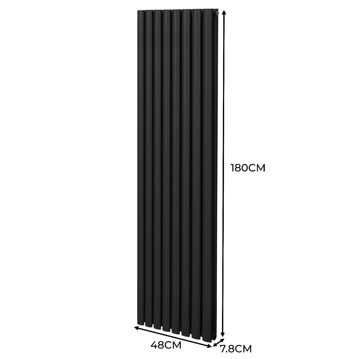 Q-Rax Ovale 1800x480 Radiatore Colonna Nero Valvole