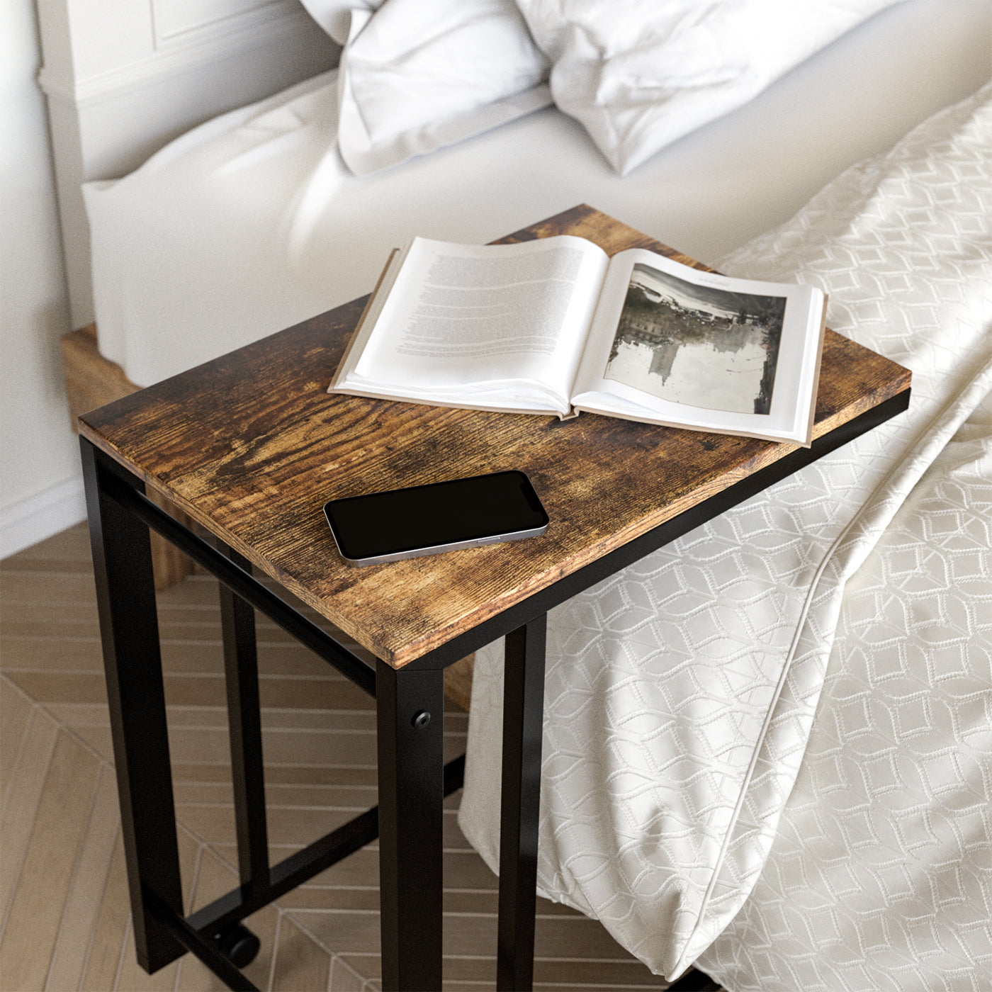 JackCube Design Living Room Tavolino a C Legno con Rotelle