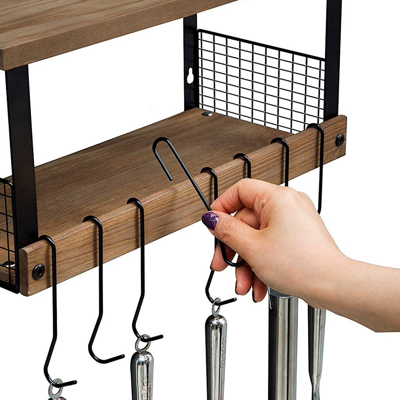 Jackcube Design Kitchen Mensola 2 Ripiani 8 Ganci Legno