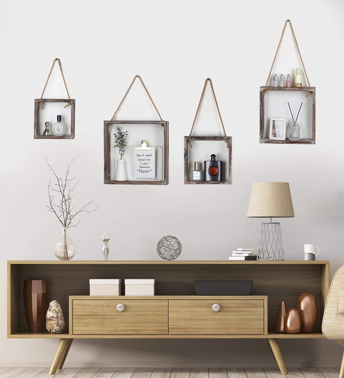 Jackcube Design Living Room Set 4 Mensole Quadrate Legno Rustico