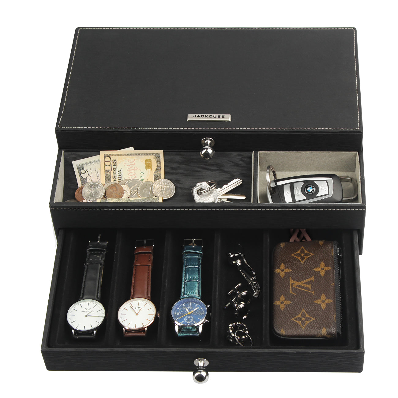 Jackcube Design Dressroom Svuotatasche Ecopelle Nero con Cassetto