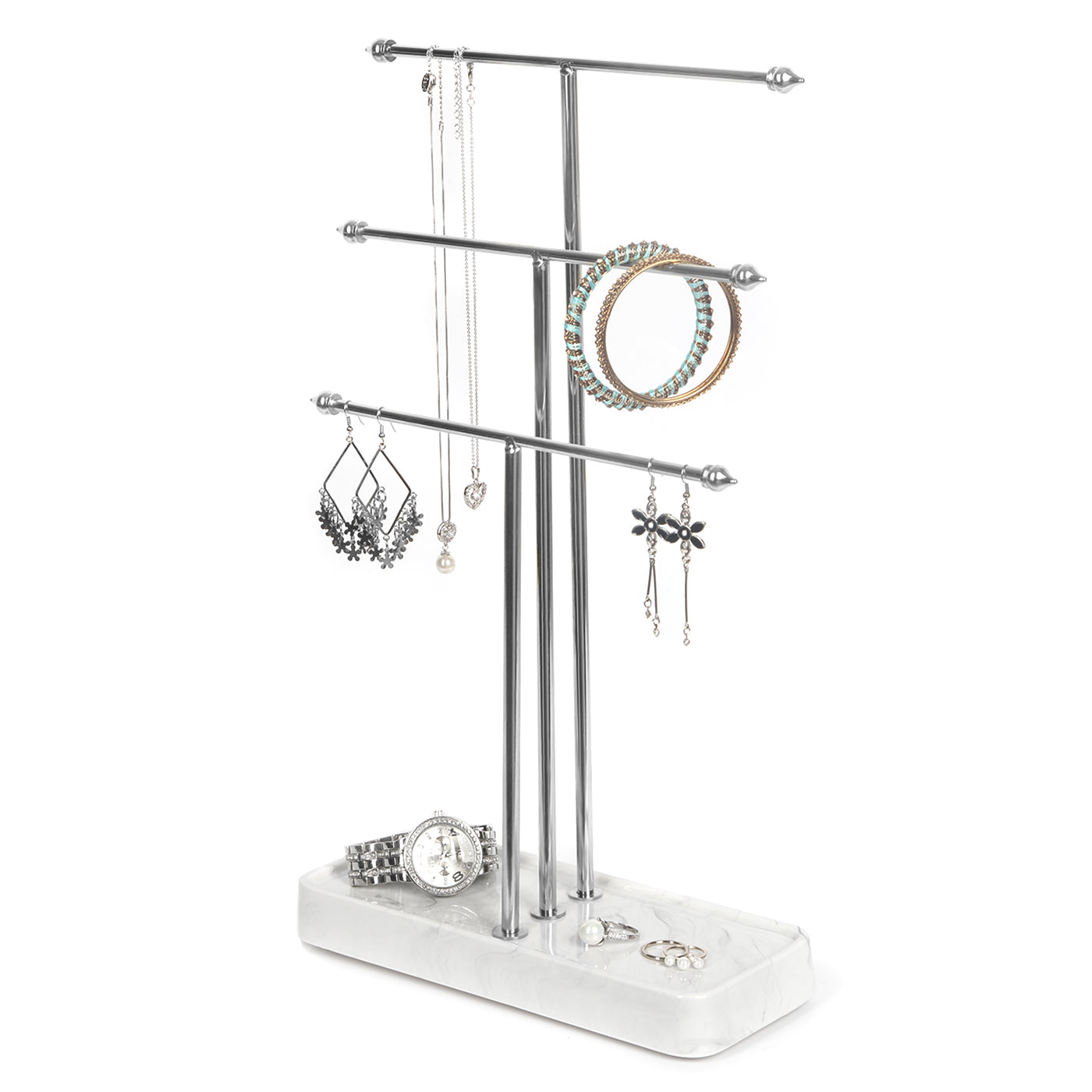 Jackcube Design espositore gioielli metallo 3 bracci vassoio marmo