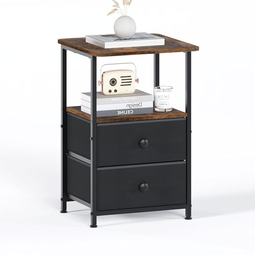 Meltrck Comodino 40x40x62 Industriale 2 Cassetti Marrone