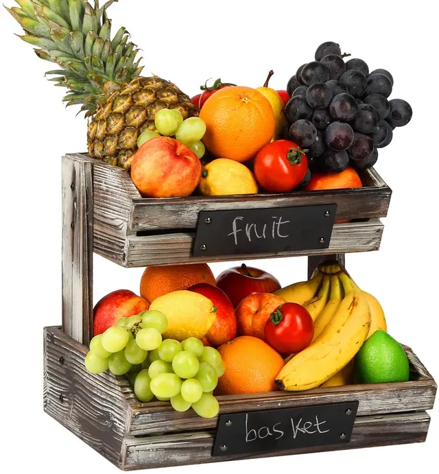 Jackcube Design Kitchen Cesto Frutta Legno 2 Piani Lavagna