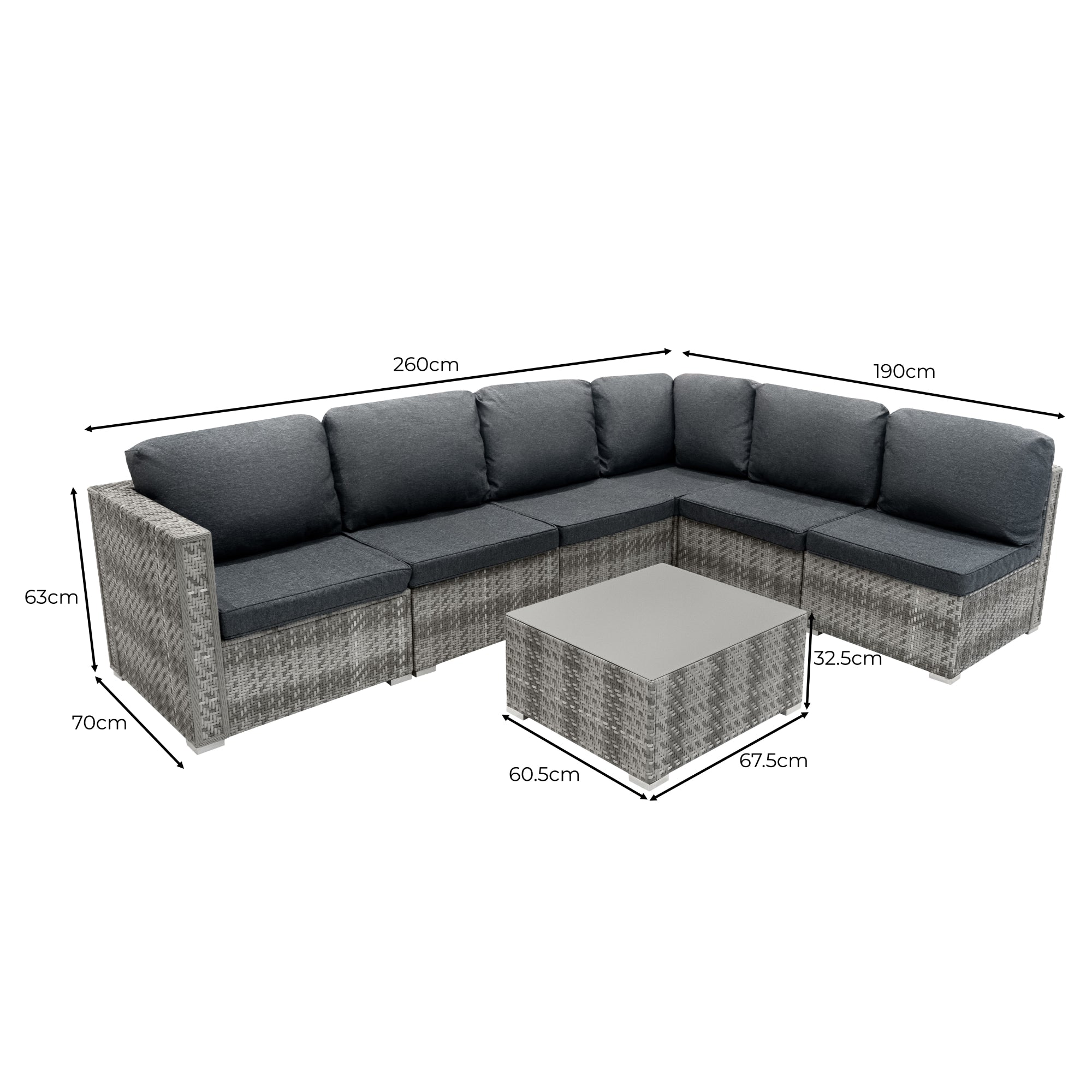 Q-Rax Set Divani Rattan 7 Pezzi Grigio con Baule 700L
