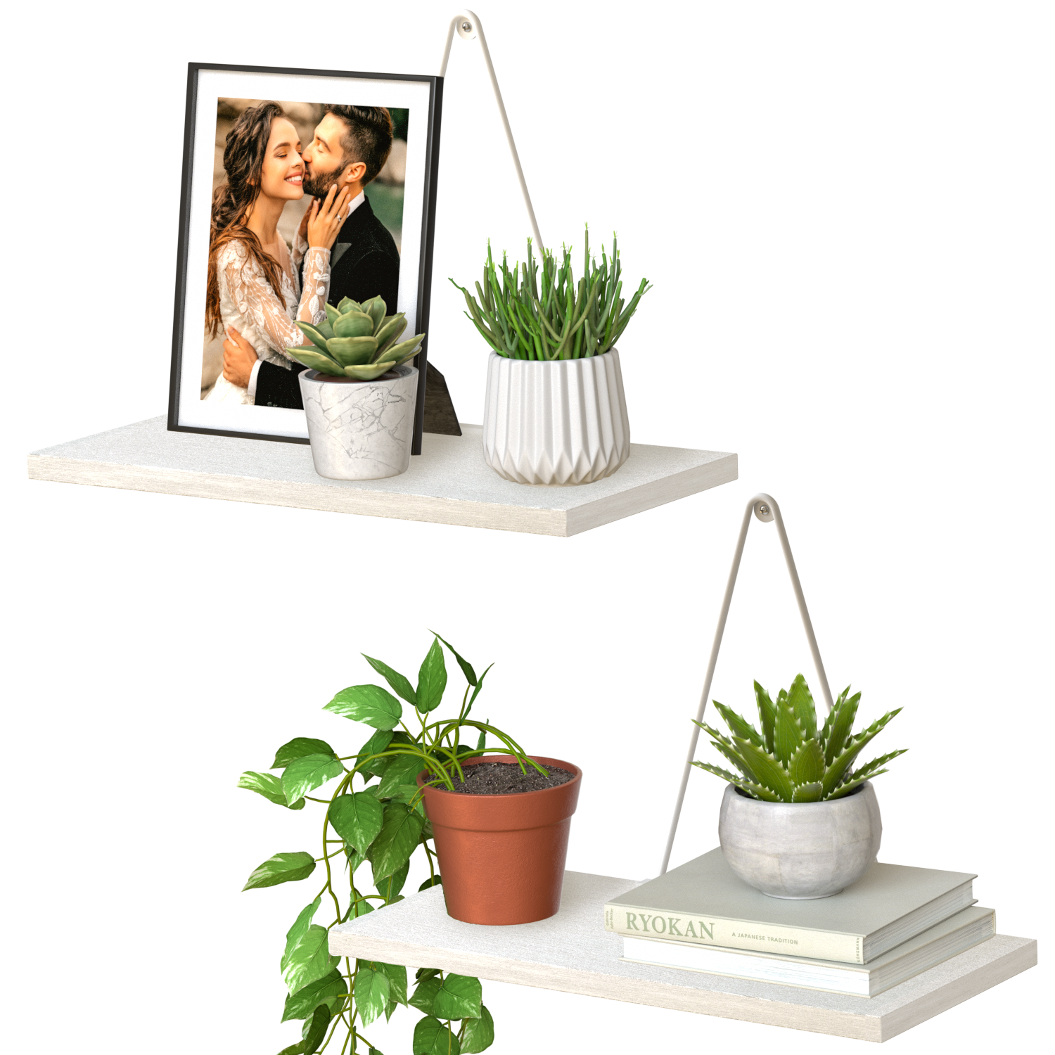 Jackcube Design Living Room Mensola Sospesa Bianco Rustico Set 2