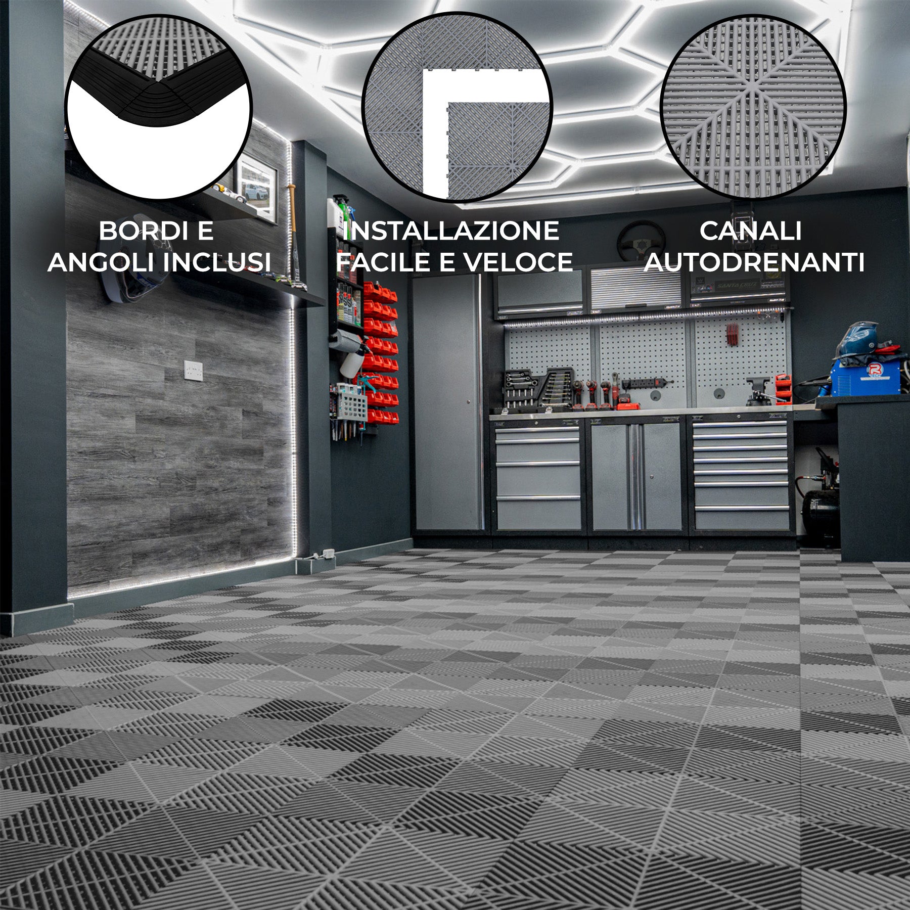 Q-Rax Piastrelle Ventilate Pavimento Garage 6x6m Grigio Antiscivolo