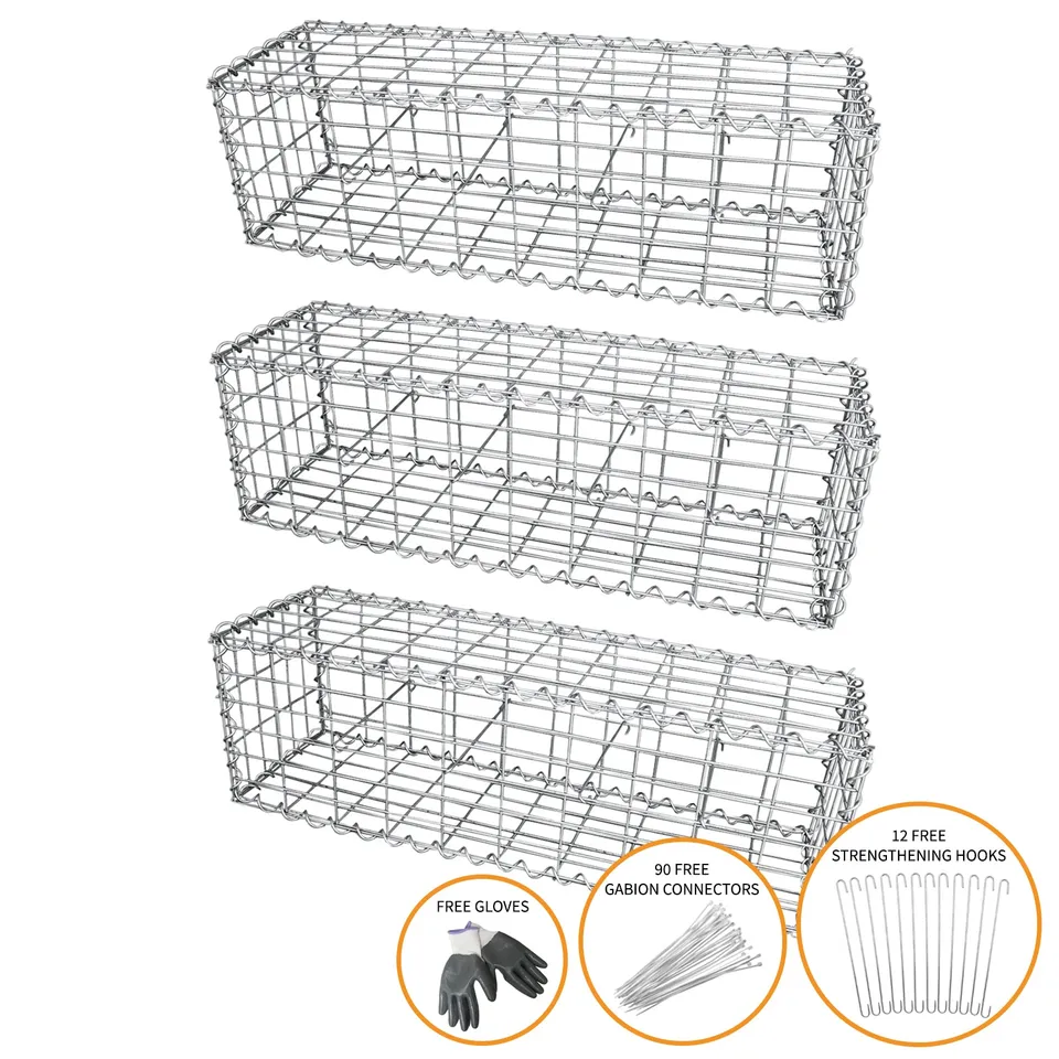 Q-Rax Gabbioni Sassi e Legna 100x30x30 cm Acciaio Set 3 Pezzi