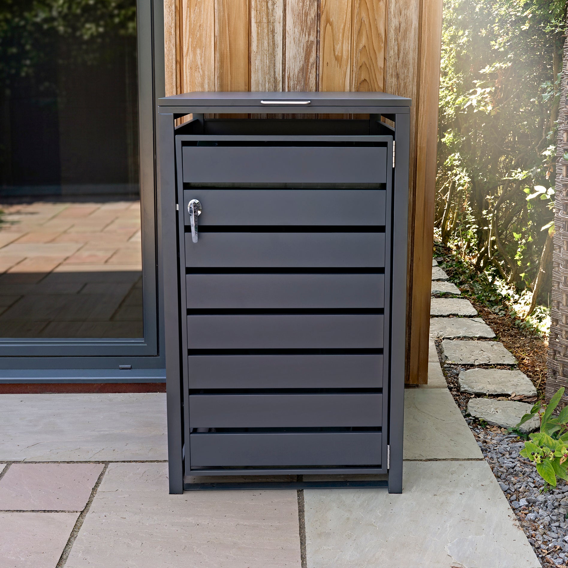 Q-Rax Copertura Bidone Metallo Antracite Singola 240L