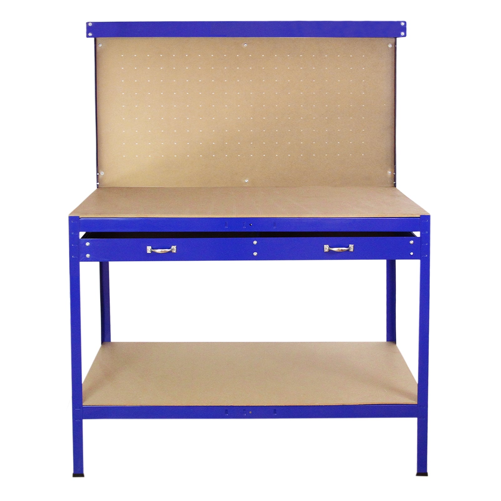 Q-Rax Banco Lavoro Blu 120cm con Pannello 40 Ganci Cassetto