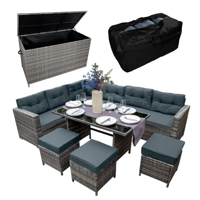 Q-Rax Mobili Esterno Set Angolo Rattan Grigio 9 Posti 582L