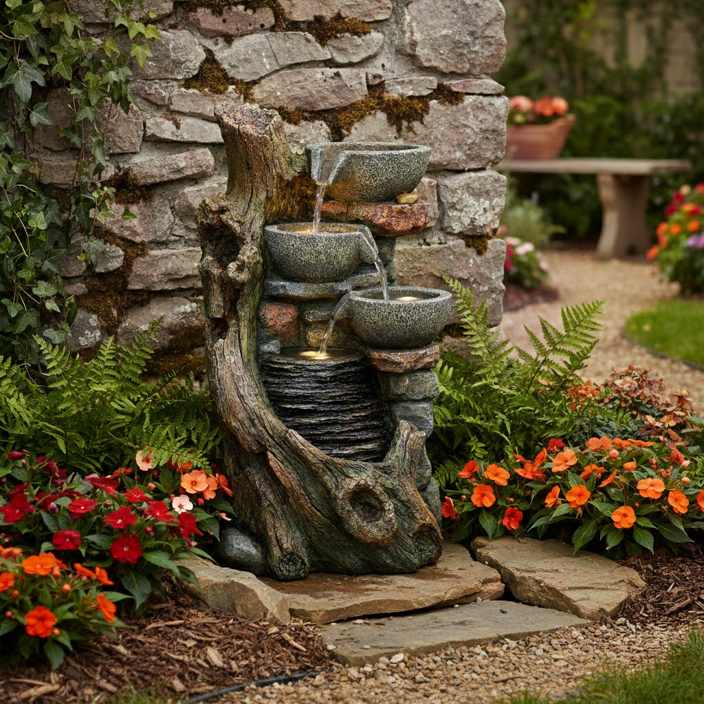 Q-Rax Rustic Brook Fontana Giardino Elettrica Cascata LED Pietra
