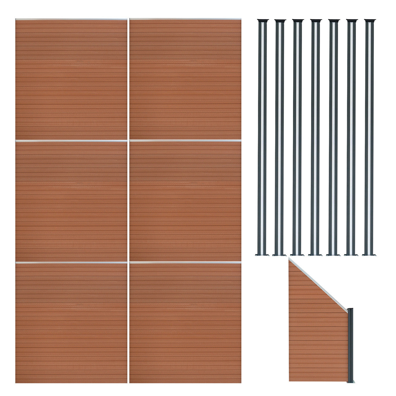 Q-Rax Recinzione Giardino WPC 185 cm Marrone 6 Pannelli+Pali