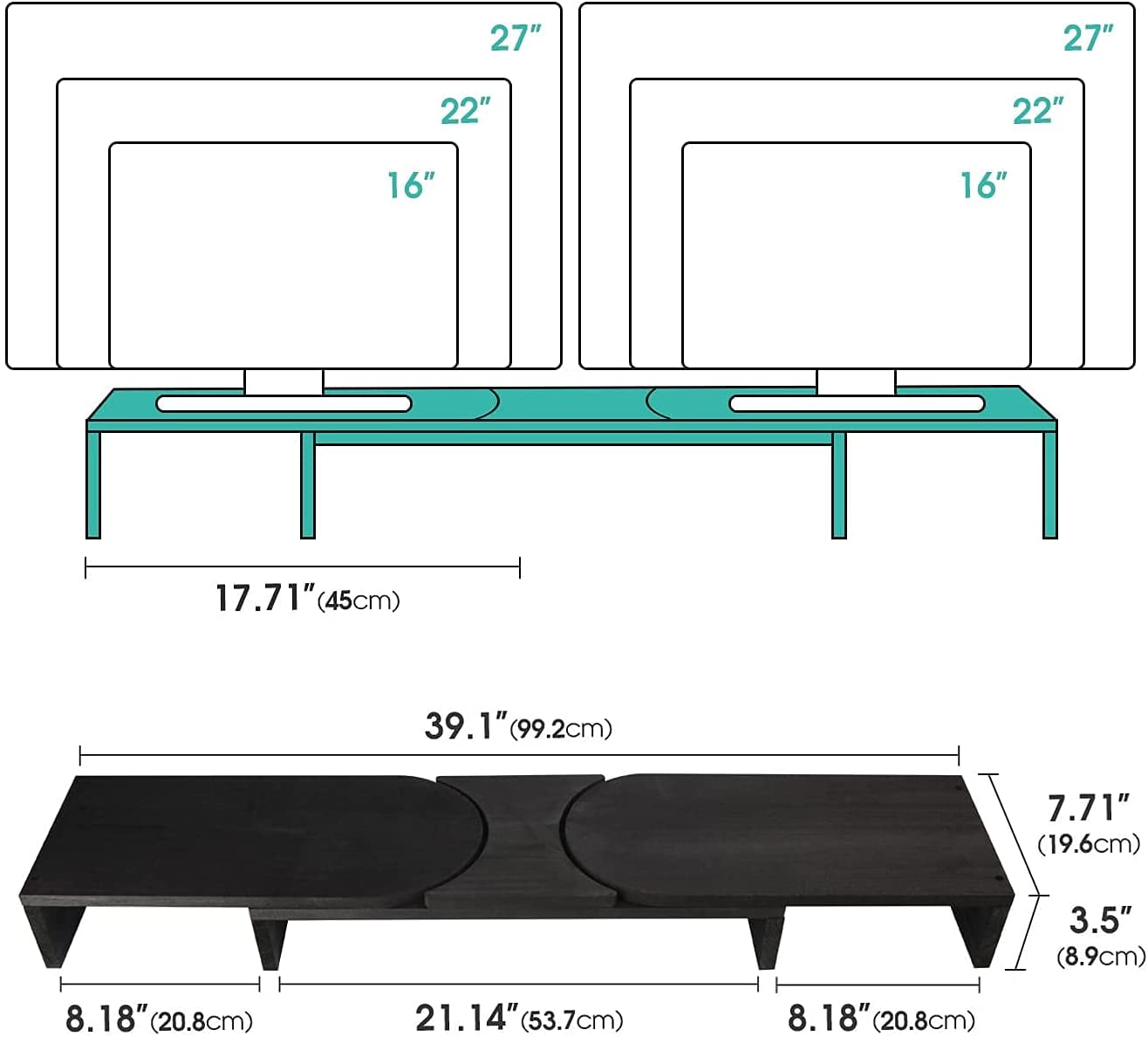 Jackcube Design Home Office supporto monitor legno nero doppio