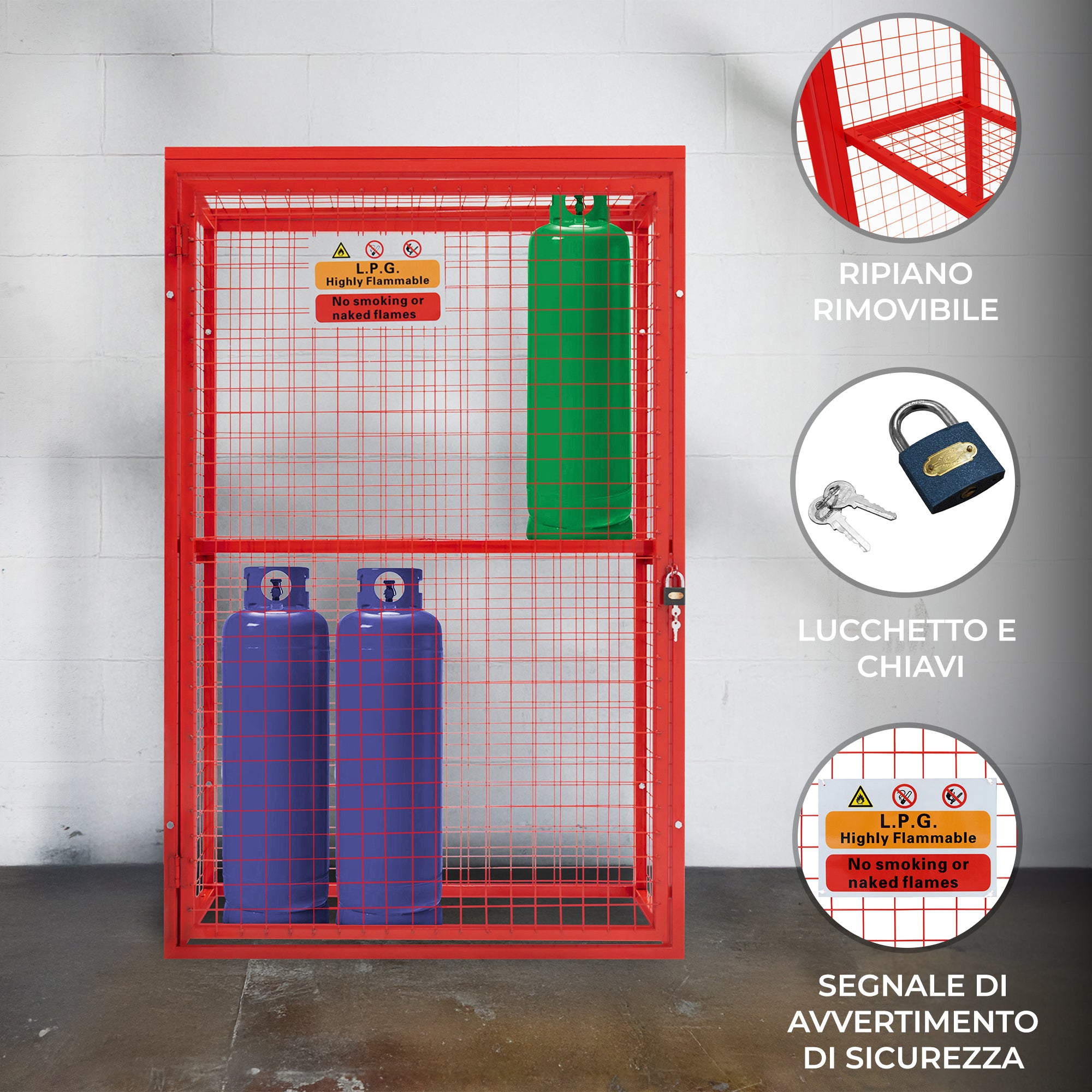 Q-Rax Gabbia Rete Pieghevole Bombole Gas 181x116x57cm