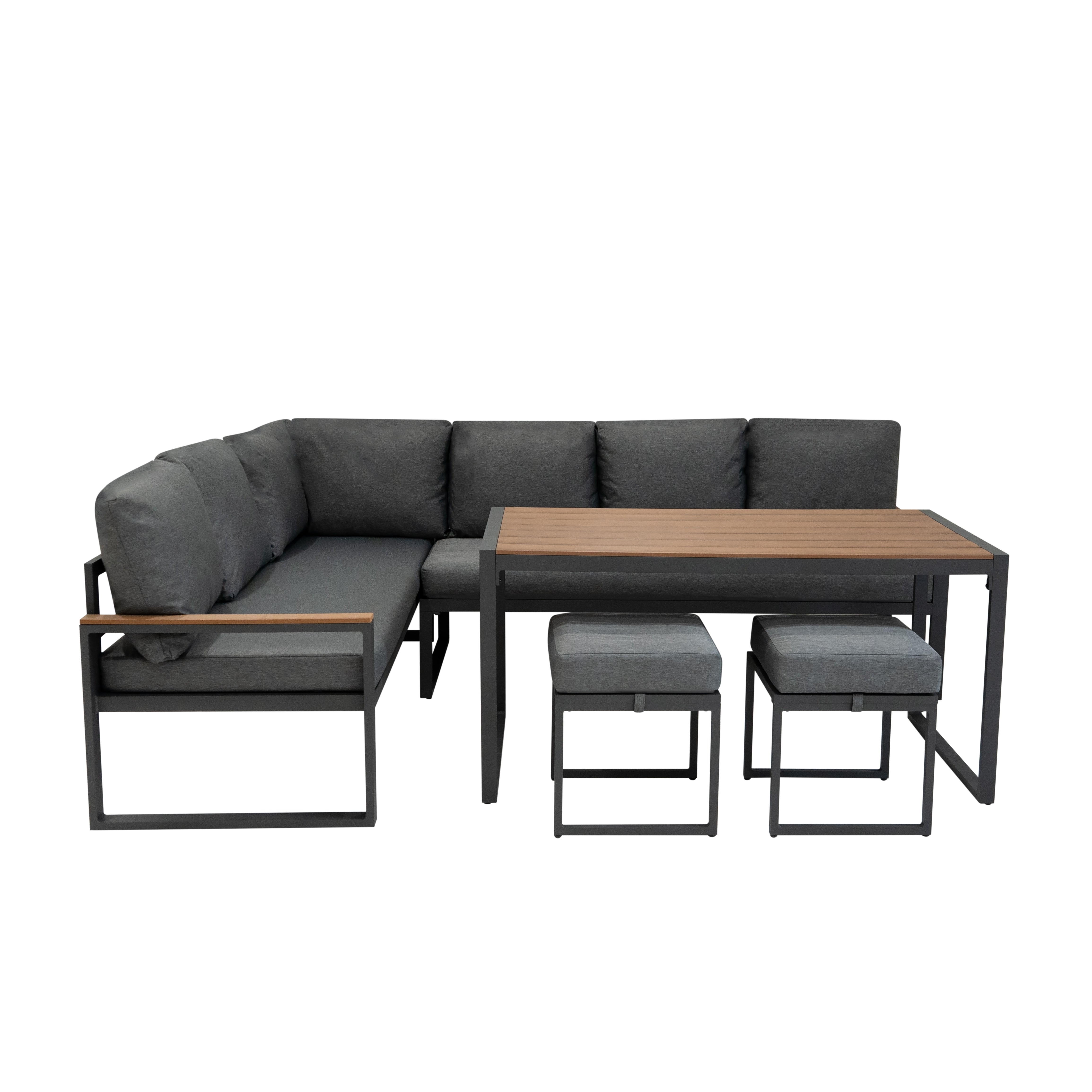 Q-Rax Set divano angolare alluminio + cassapanca rattan nero