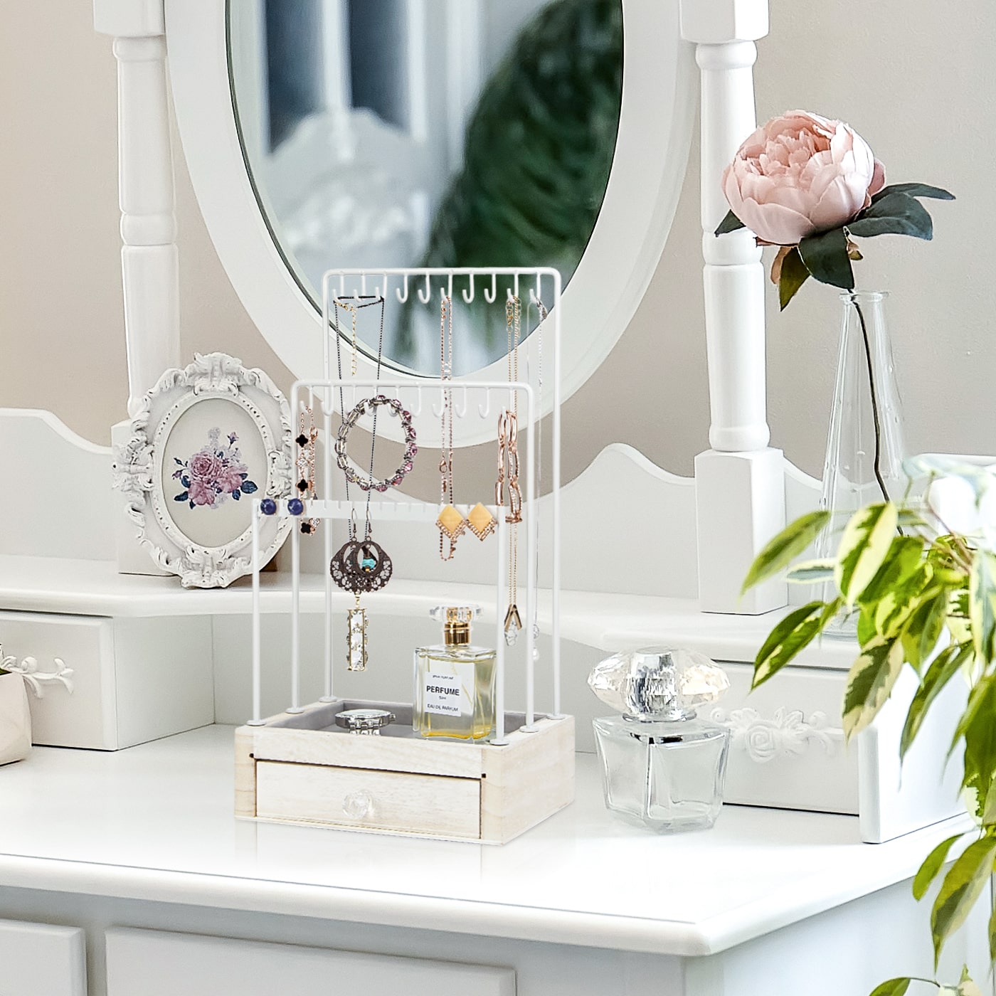 Jackcube Design Makeup & Jewelry espositore gioielli bianco rustico con cassetto