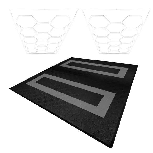 Q-Rax Piastrelle Garage 36 mq Nere Grigie + 2 LED Esagonali