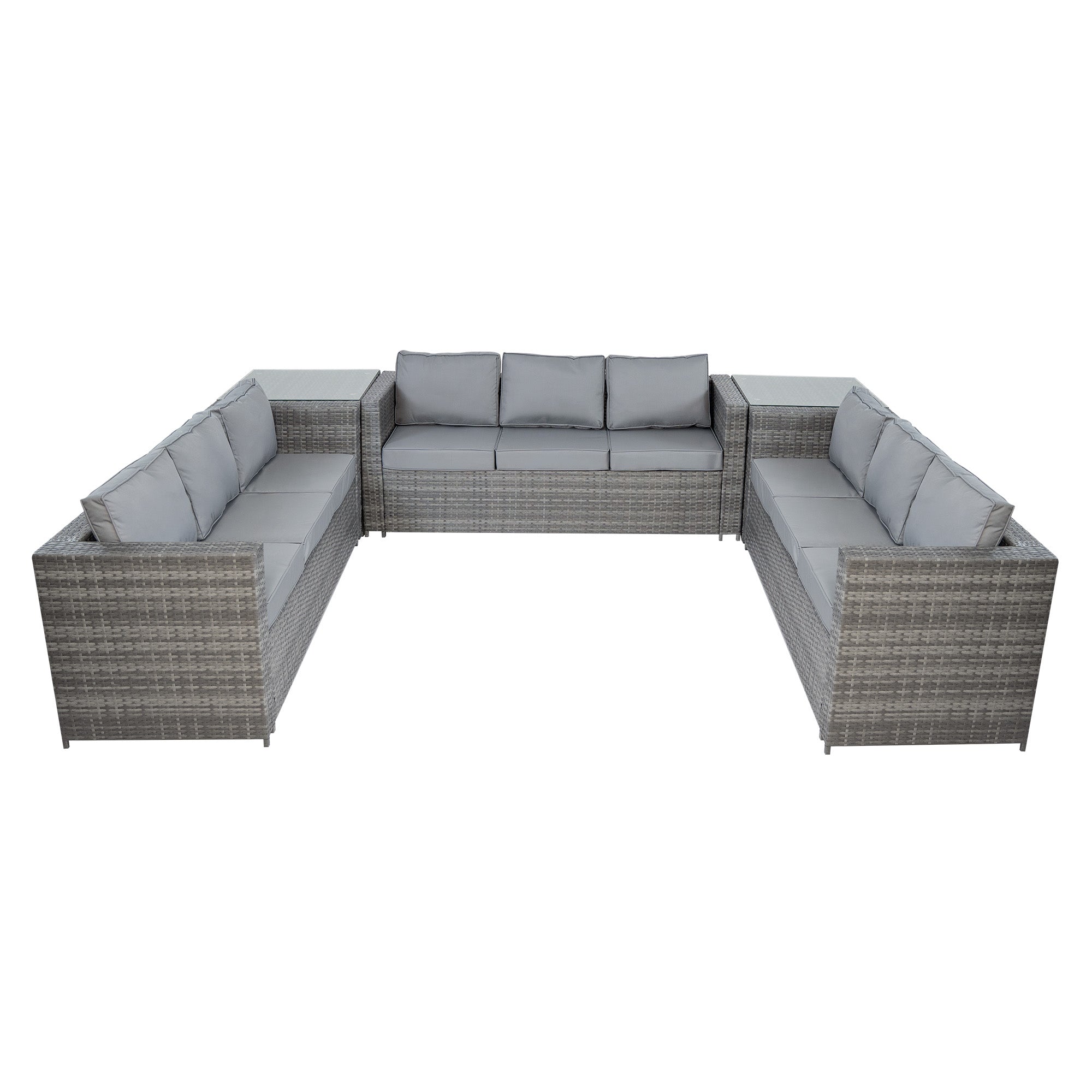 Q-Rax Set Mobili Giardino Rattan 11 Posti Grigio con Tavolo Firepit
