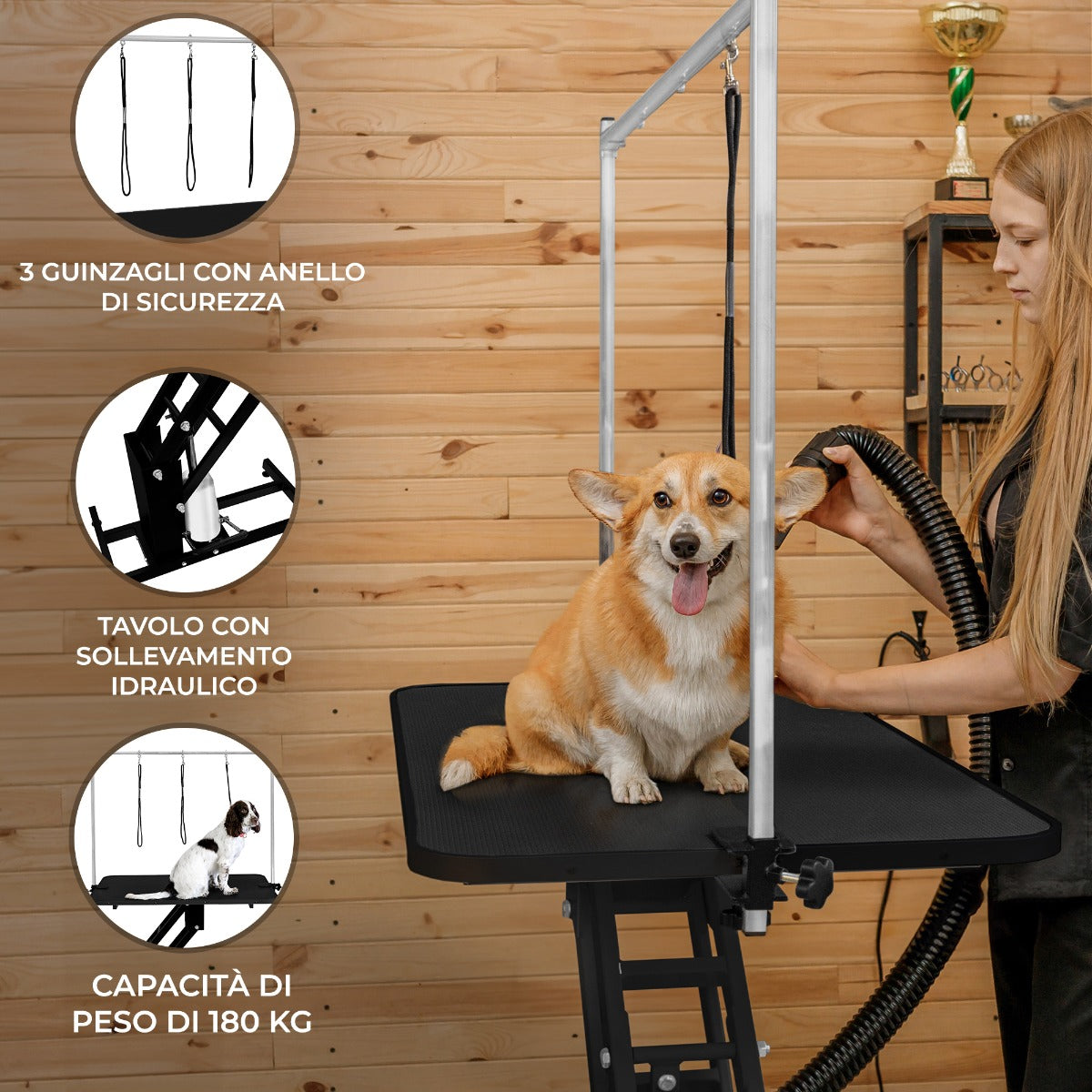 Q-Rax Tavolo Toelettatura Idraulico 106x61cm Nero 180kg