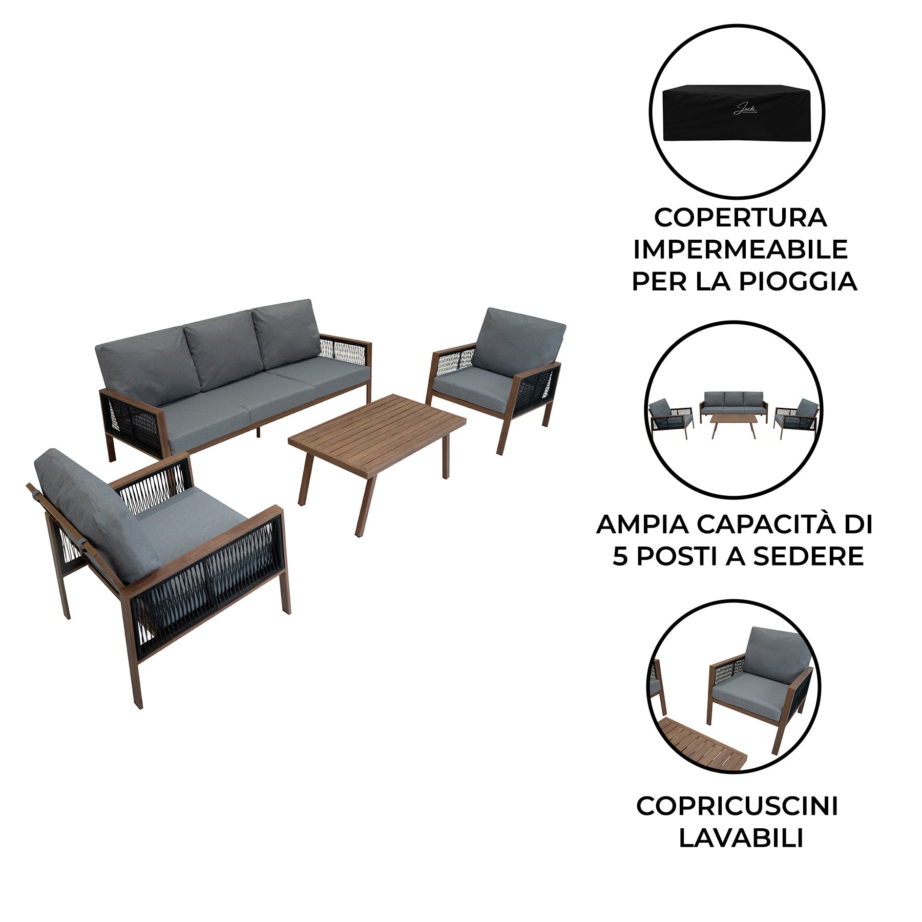 Q-Rax Mobili da Esterno set divano giardino 4 pezzi legno