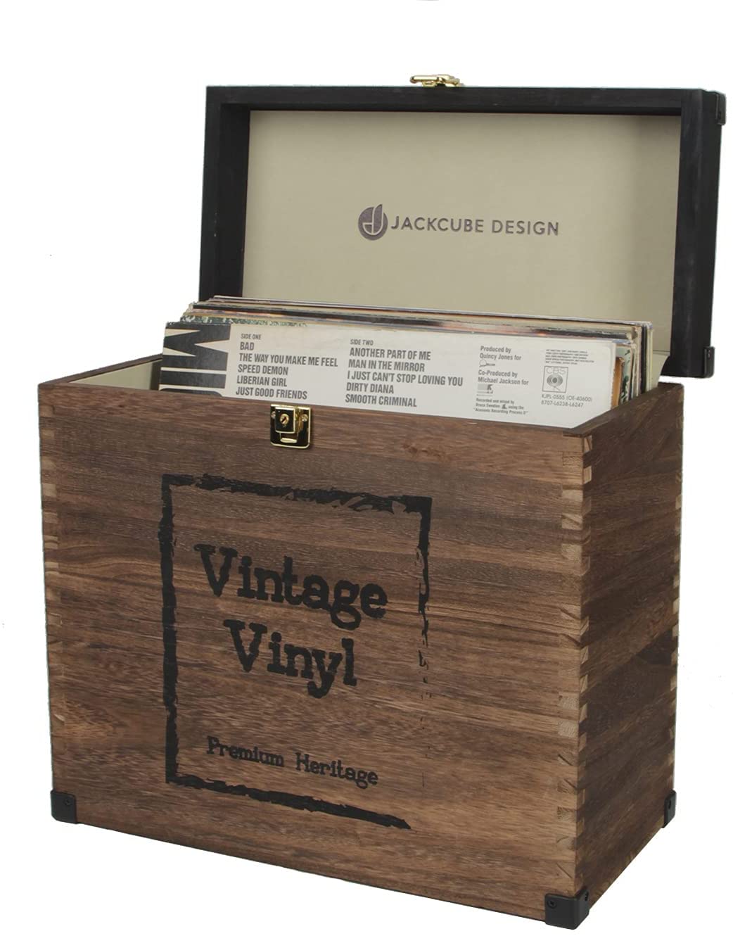 Jackcube Design Living Room Box Vinili Legno Vintage con Coperchio
