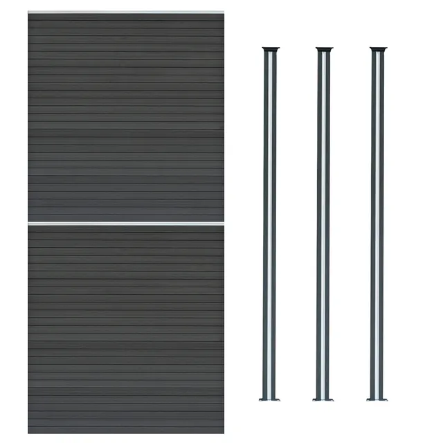 Q-Rax Recinzione grigia 2 pannelli WPC + 3 pali LED alluminio