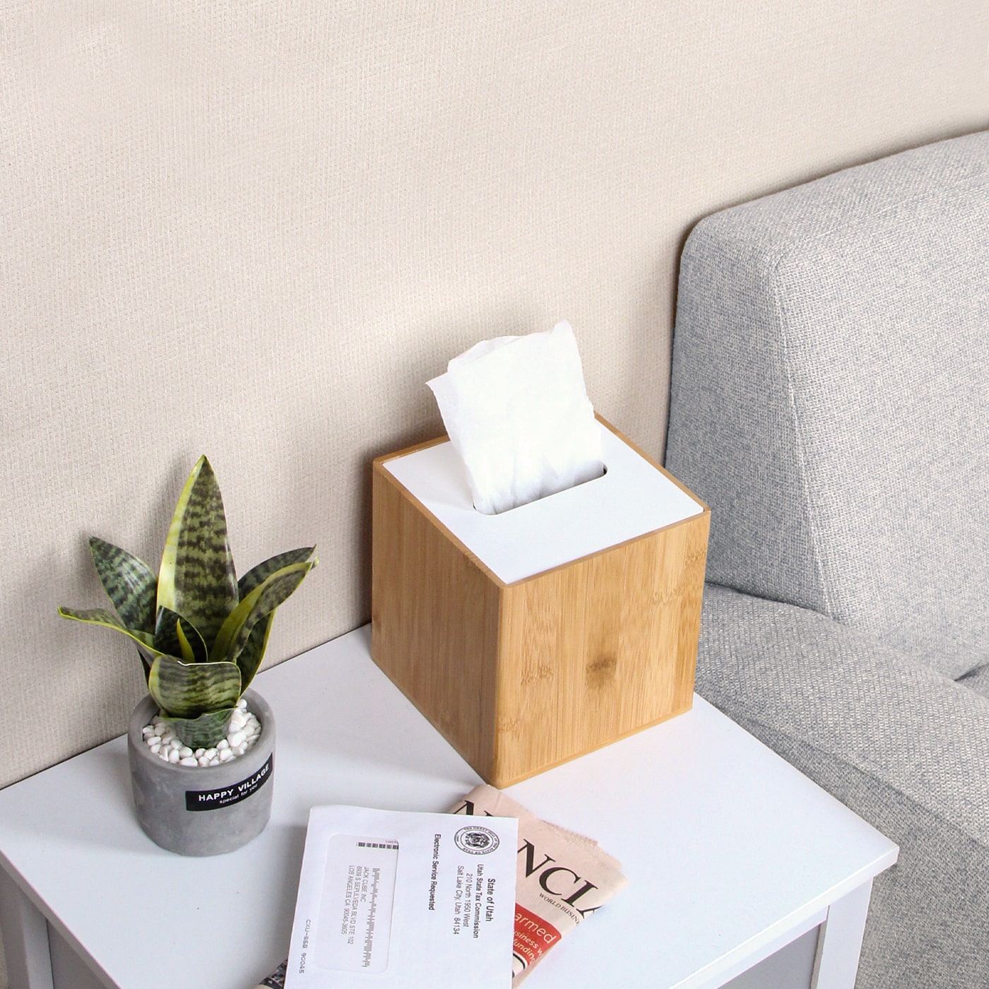 Jackcube Design Living Room Portafazzoletti Bambù Bianco Quadrato