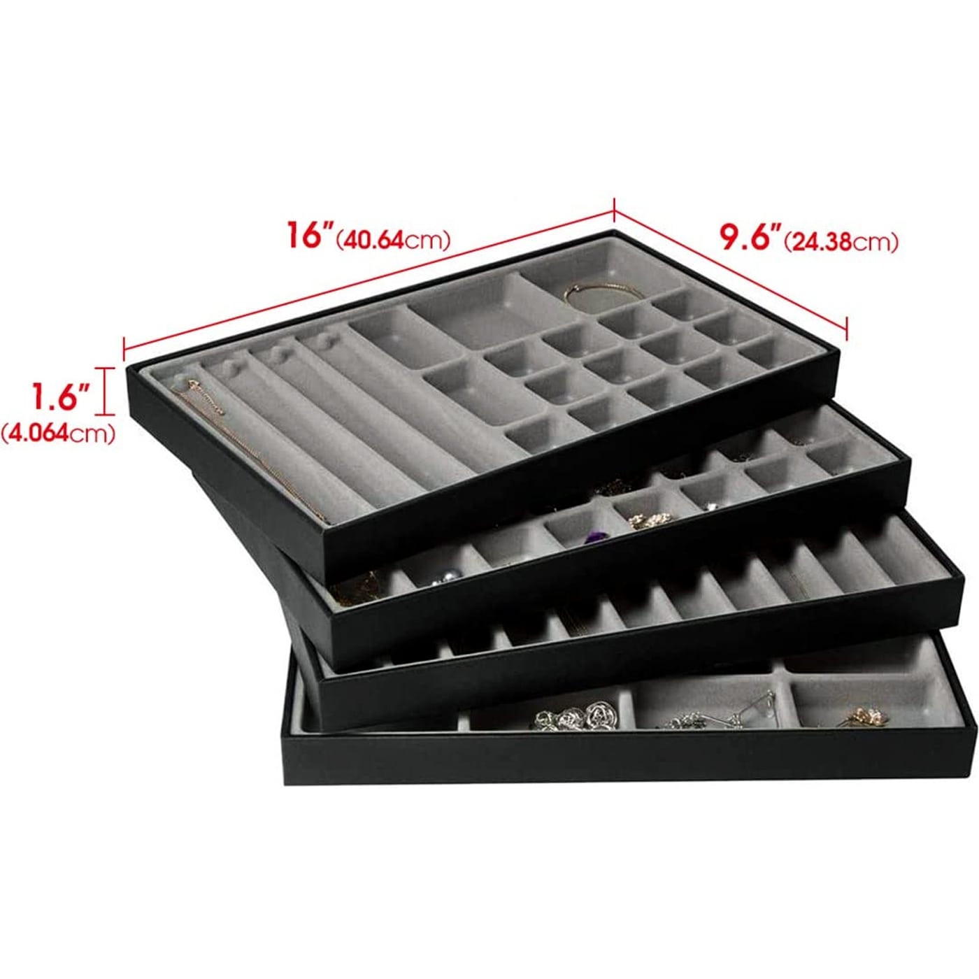 Jackcube Design Vassoi Portagioie Pelle Nera Set 4 Pezzi Impilabili