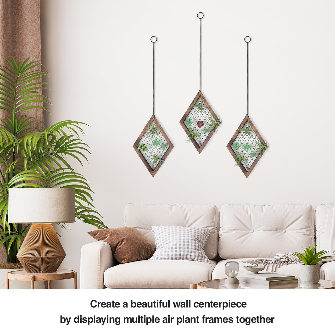 Jackcube Plant Portapiante Sospeso Diamante Legno Rete Corda
