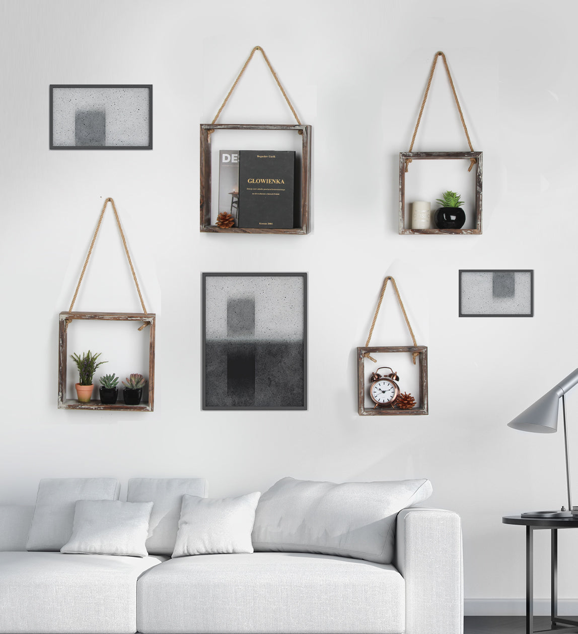 Jackcube Design Living Room Set 4 Mensole Quadrate Legno Rustico