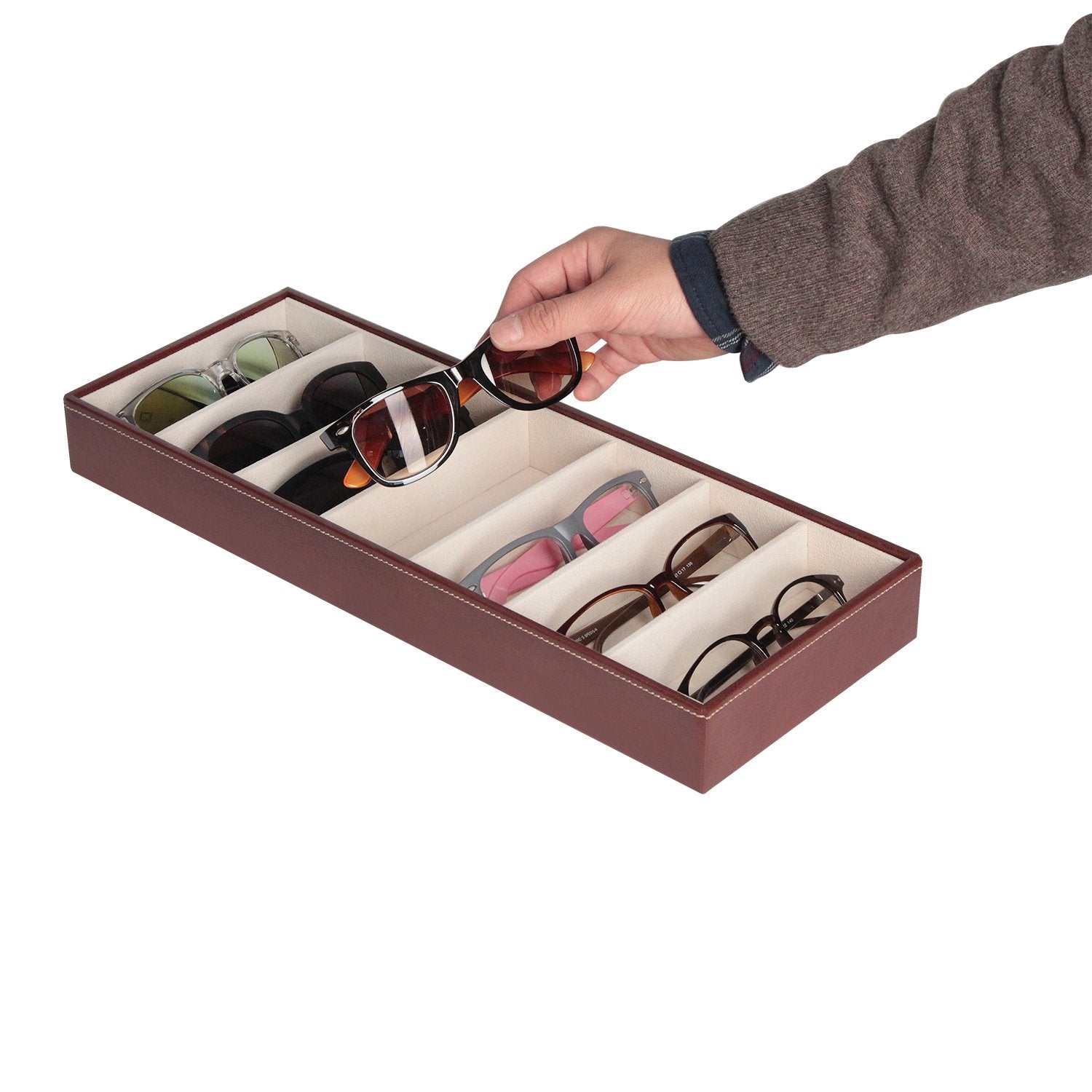 Jackcube Design portaocchiali 7 scomparti pelle marrone