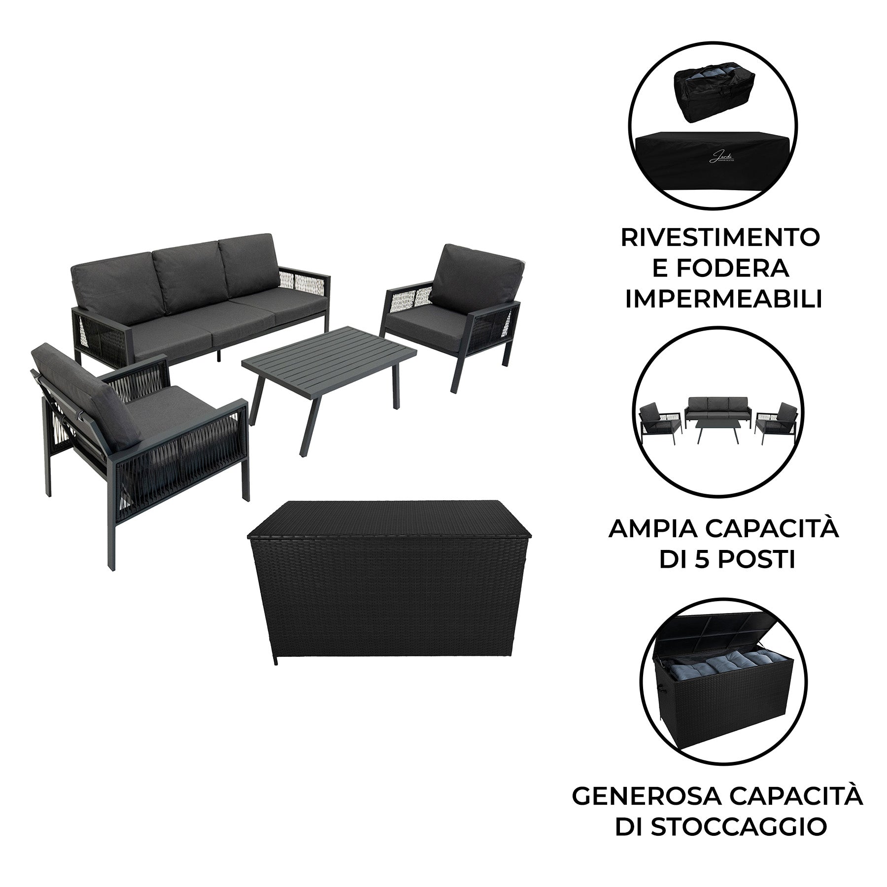 Q-Rax Set da Giardino alluminio 4 pezzi antracite cuscini