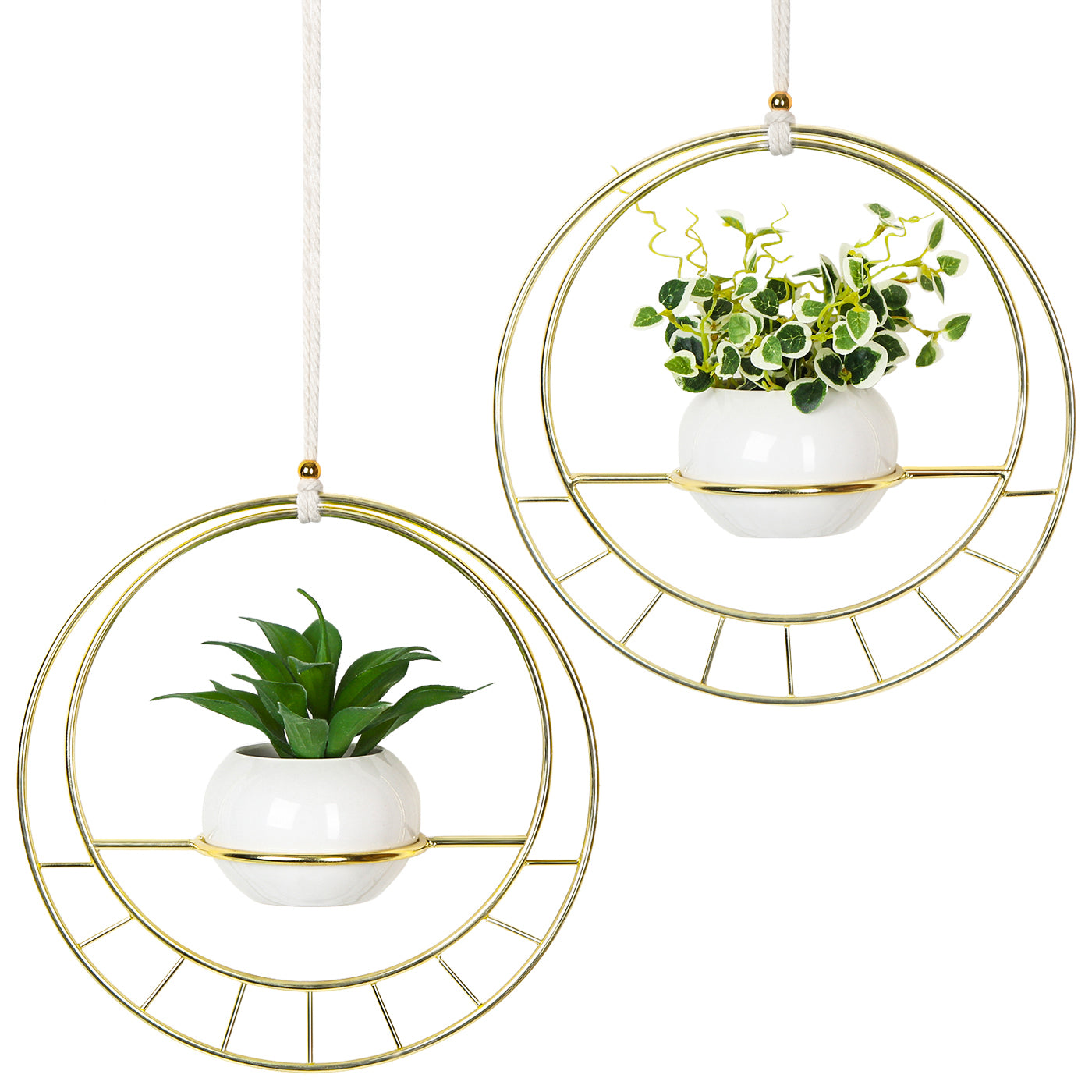 Jackcube Design Plant Set 2 Portavasi Sospesi Oro in Ceramica con Corda