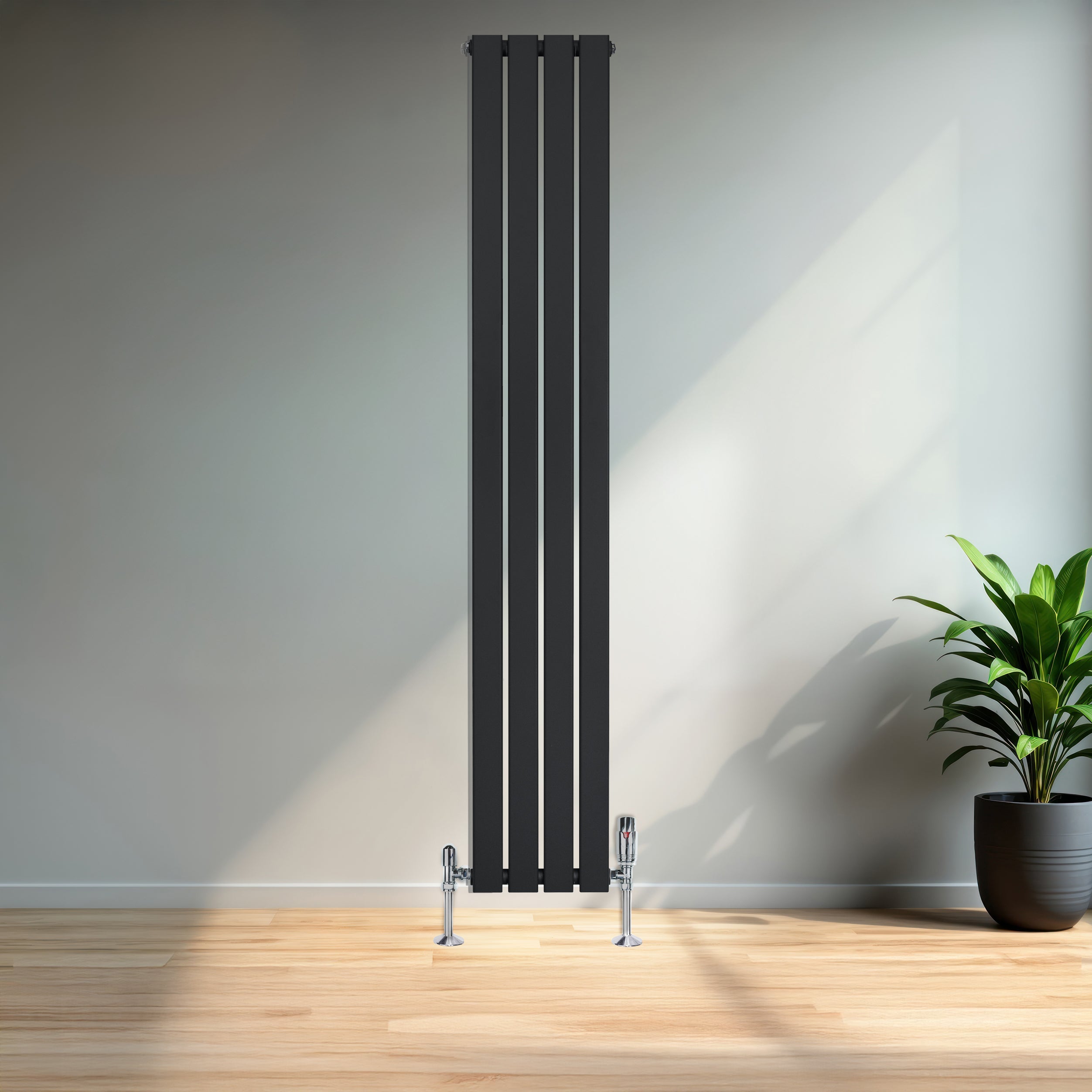 Q-Rax Radiatore Piatto Monocolonna 1800x280 mm Nero Valvole