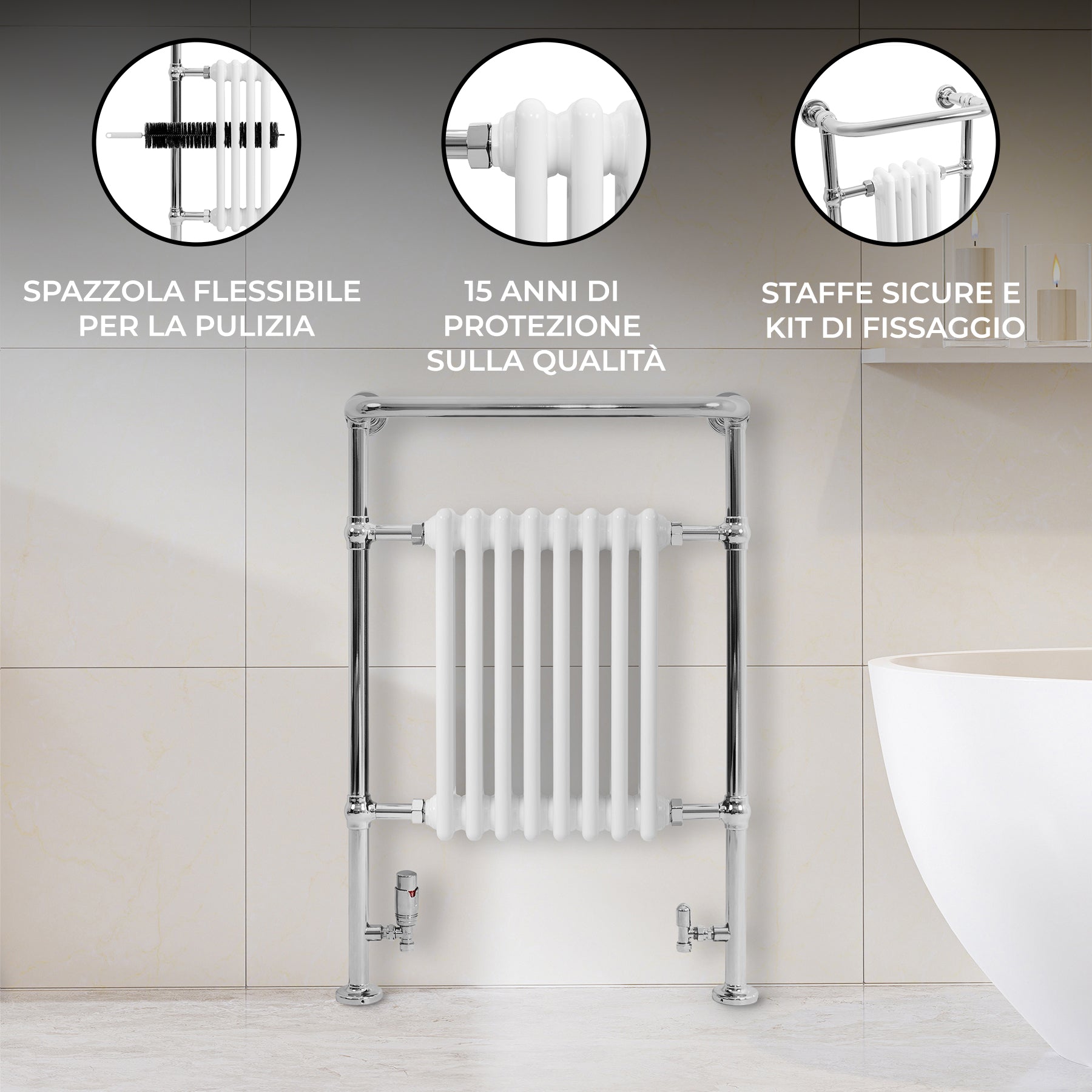 Q-Rax Scaldasalviette 950x660 Bianco con Barra Cromata