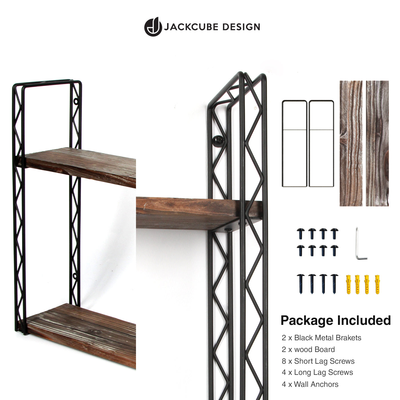 Jackcube Design Living Room Scaffale Parete Legno 2 Ripiani Metallo