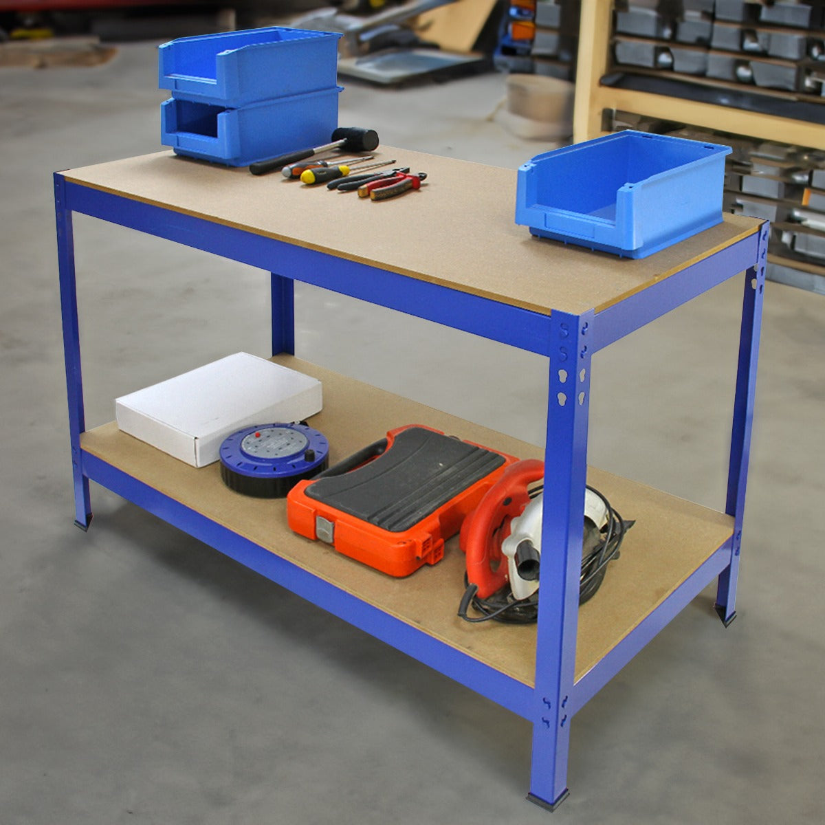 Q-Rax Banco da Lavoro in Acciaio Blu 120cm 200kg