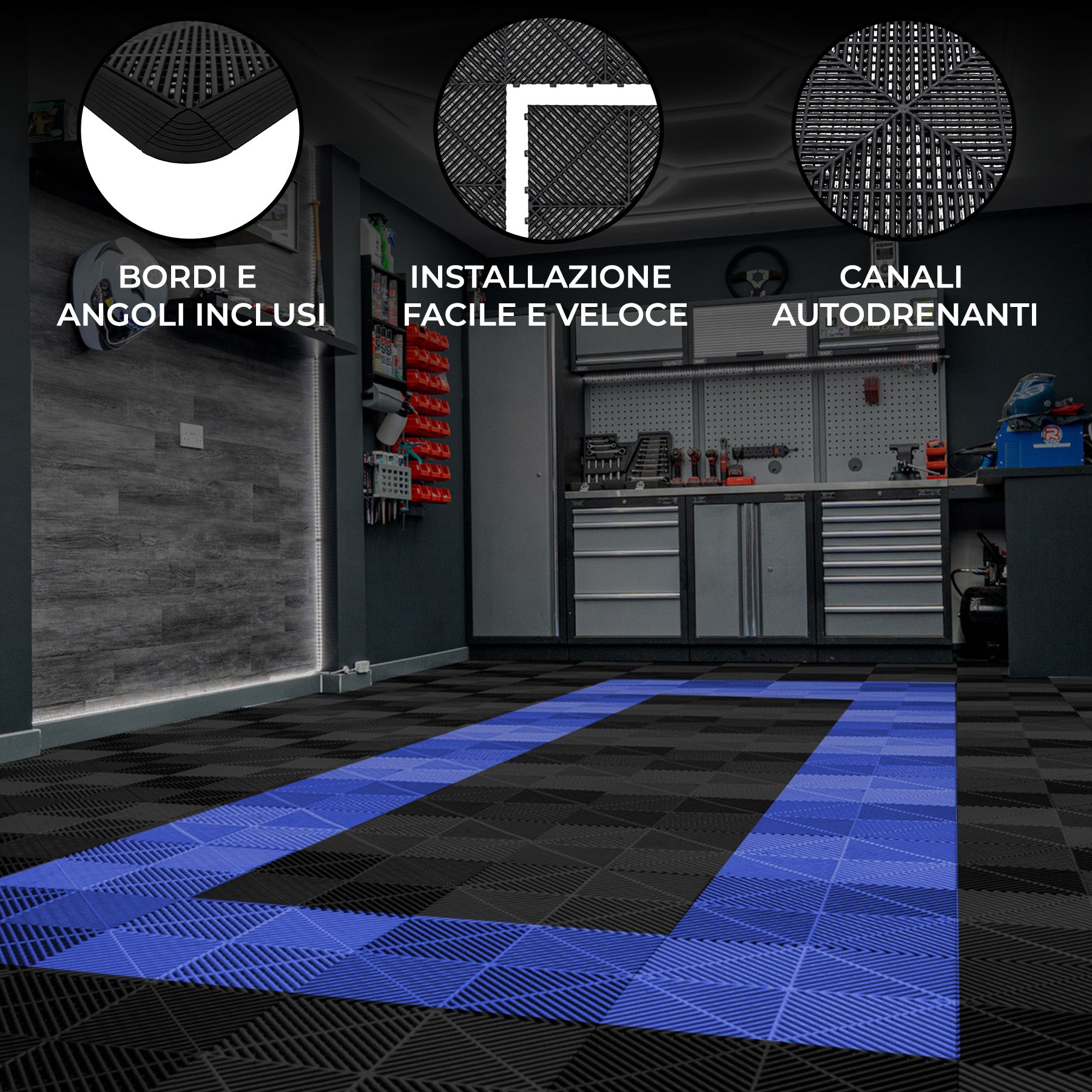 Q-Rax Piastrelle Ventilate 3,2x6 m pavimento garage nero blu 120 pz