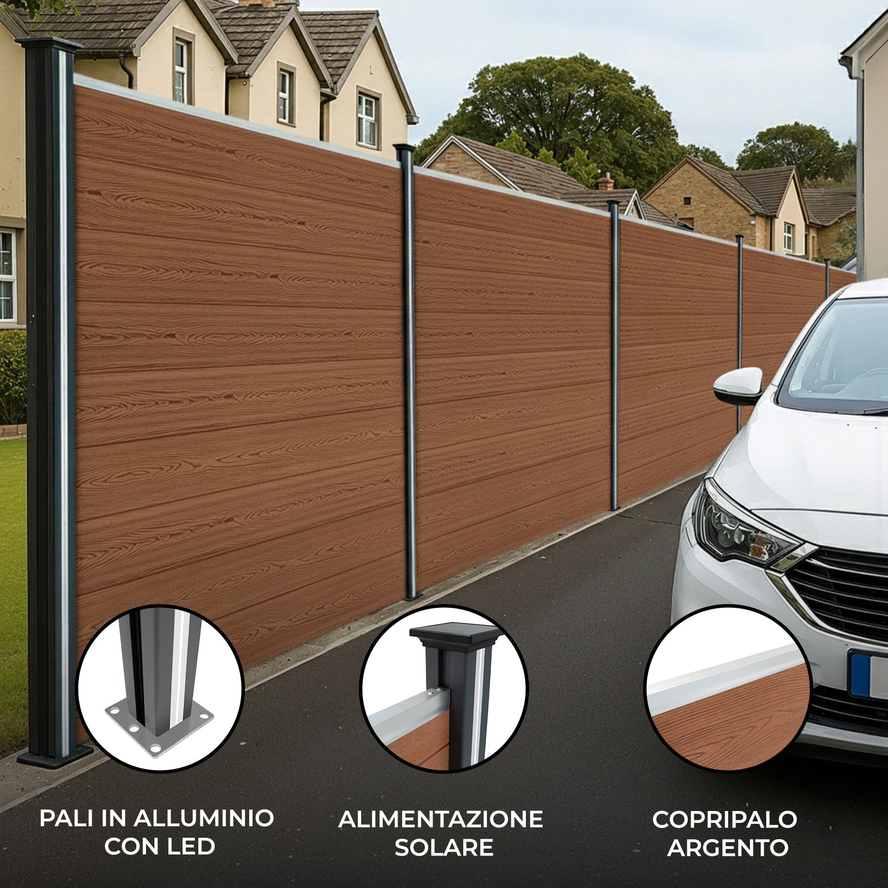 Q-Rax Deposito all'Aperto recinzione WPC marrone 2 pannelli LED