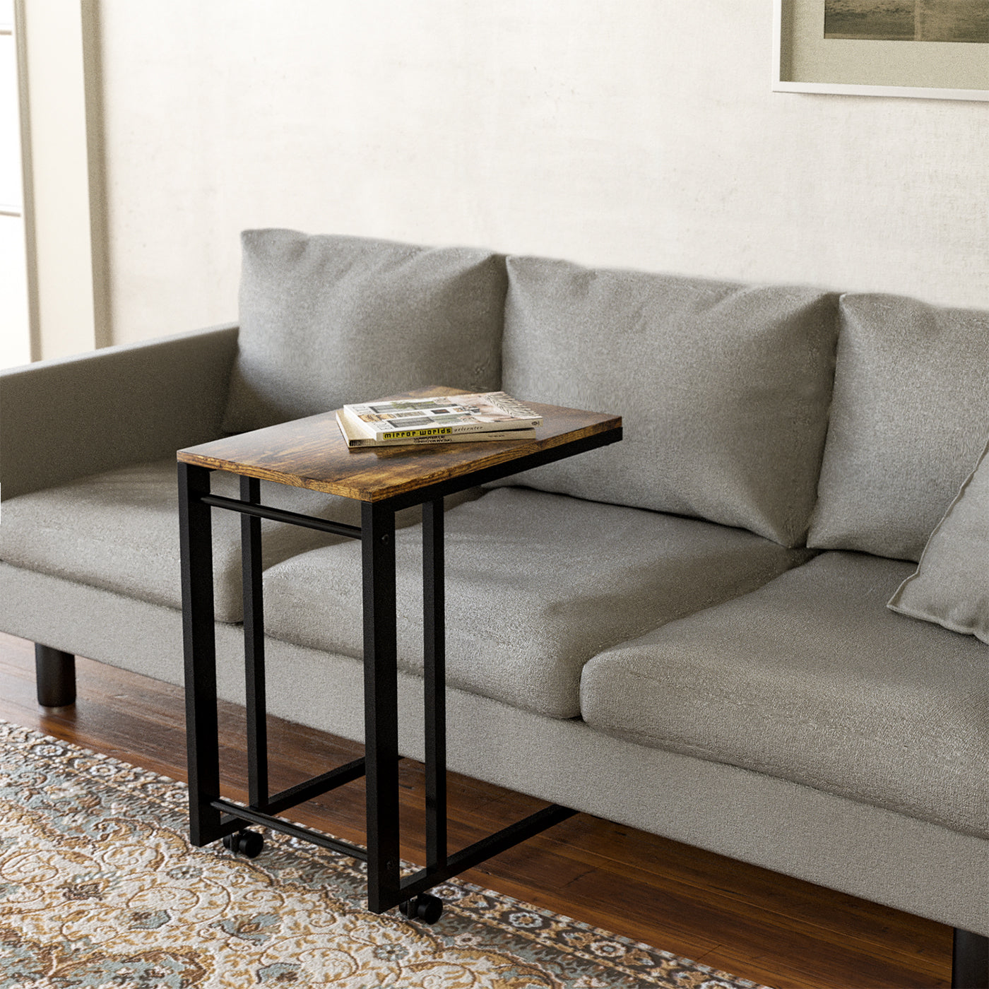 JackCube Design Living Room Tavolino a C Legno con Rotelle
