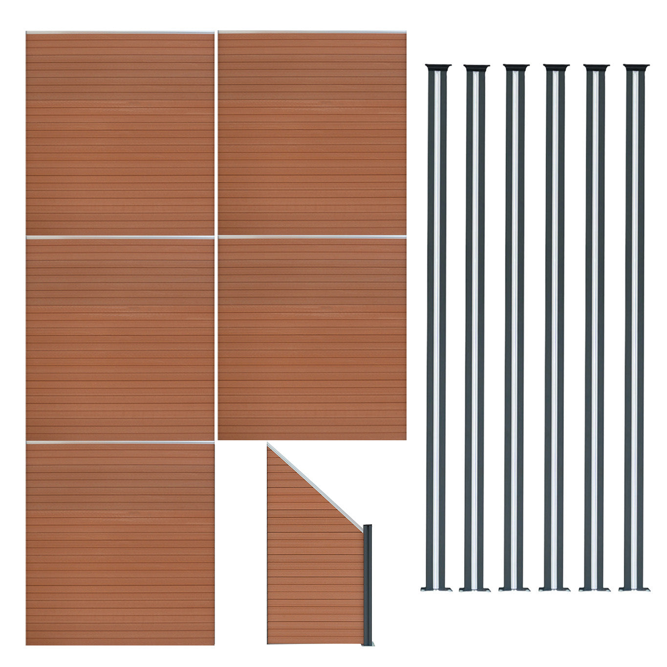 Q-Rax Set 5 Pannelli Recinzione WPC Marrone con Pali