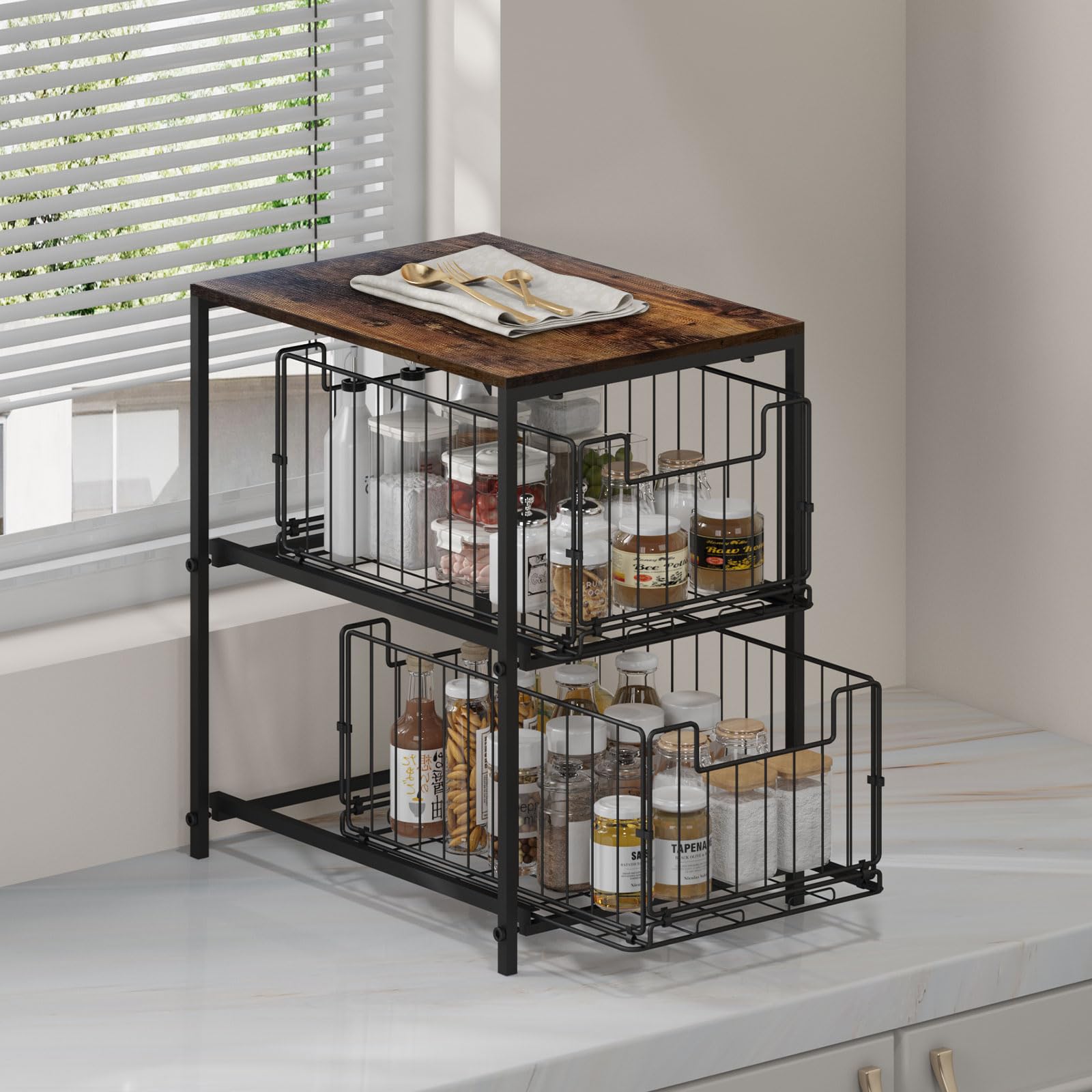 Meltrck Scaffale Portaspezie Organizer 2 Strati Marrone Vintage