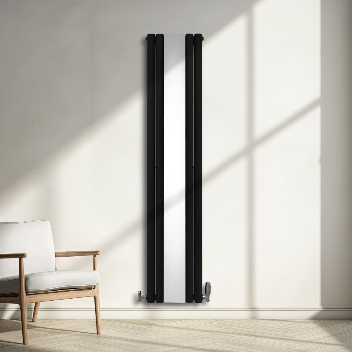 Q-Rax Radiatore Pannello Ovale Specchio 1800x380 Nero