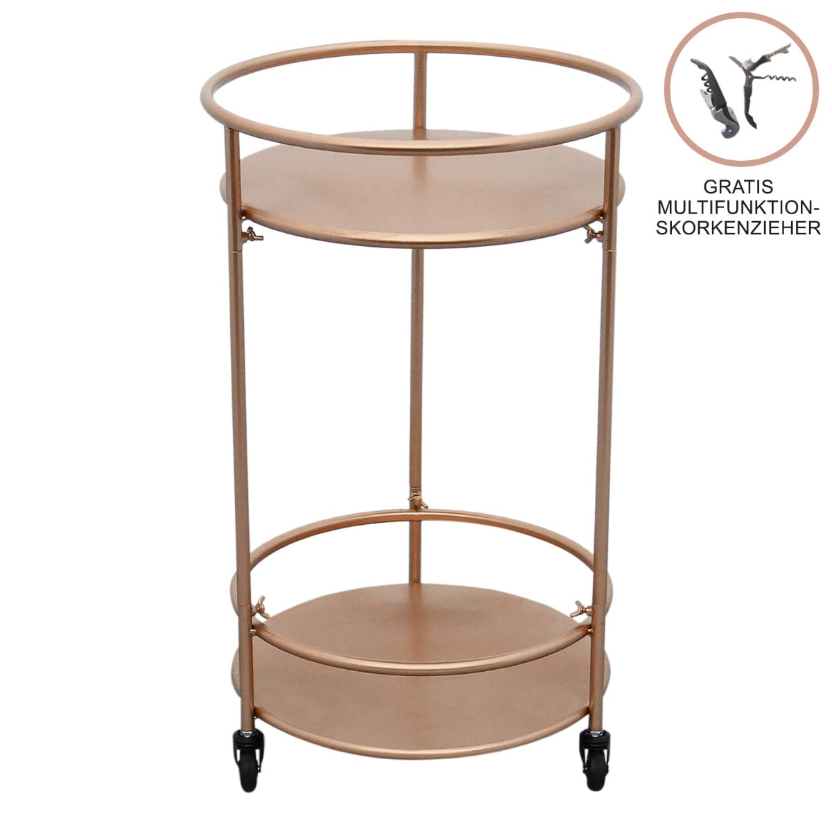 Q-Rax Carrello Cocktail Piccolo Oro Rosato 2 Ripiani Ferro