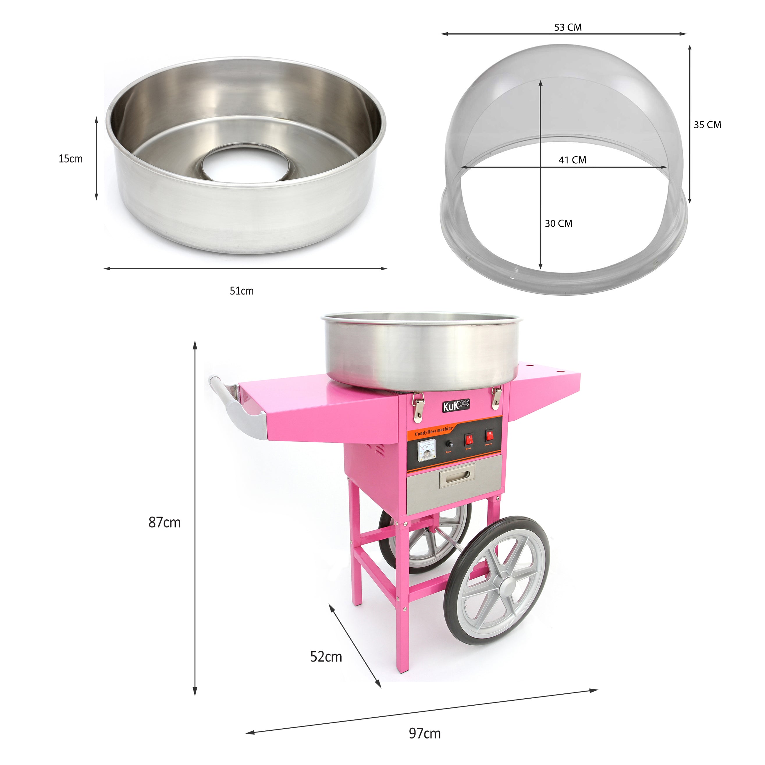 Kukoo Apparecchi Ristorazione Macchina Zucchero Filato Rosa 50cm