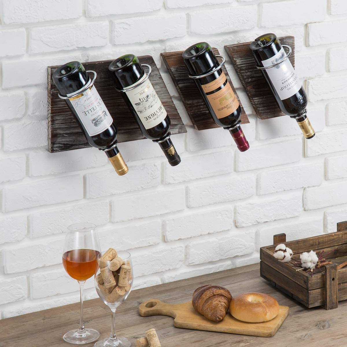 Jackcube Design Kitchen Portavino Parete 3 Pezzi Legno 4 Bottiglie